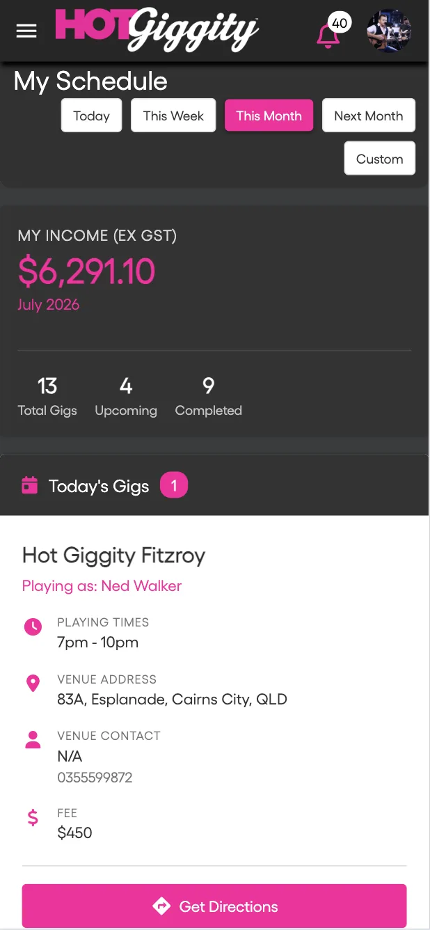 Hot Giggity mobile schedule