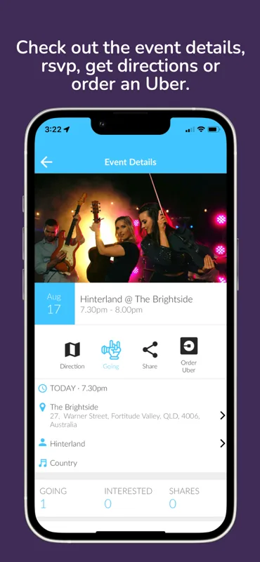 Check out the event details, rsvp, get directions or order an Uber