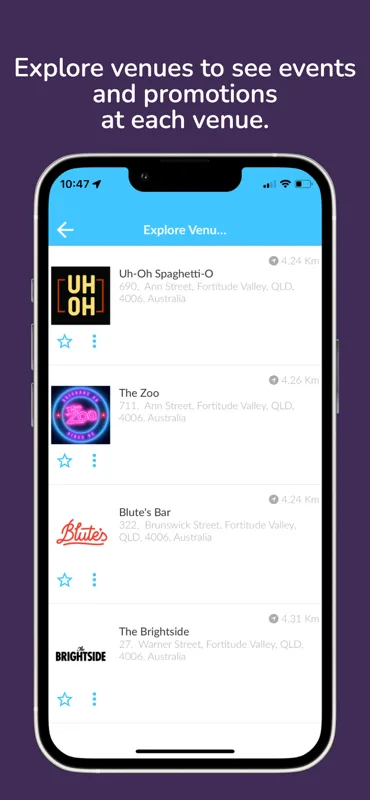 Explore venues to see events and promotions at each venue